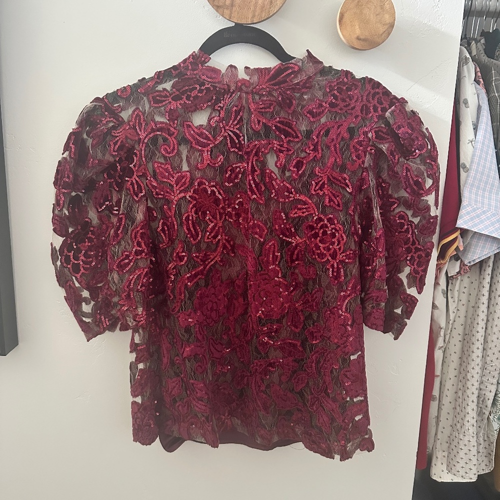 Anthropologie Velvet Cutwork Lace and Sequin Cami Blouse